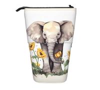 LHBWCVN Kosmetiktasche mit Elefanten- und Sonnenblumen-Motiv, stehend, Teleskop-Federtasche, tragbarer Stifthalter, niedlicher Stand-up-Bleistiftbeutel für Damen und Herren, Reise-Münztasche