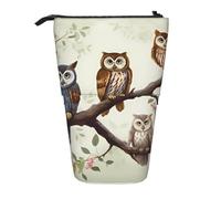 LHBWCVN Kosmetiktasche mit Eulen auf einem Ast, Stehendes Federmäppchen, Teleskop-Federtasche, tragbarer Stifthalter, niedliches Steh-Bleistiftetui für Damen und Herren, Reise-Münztasche, Geldbörse
