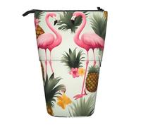 LHBWCVN Kosmetiktasche mit Flamingos und Ananas, stehendes Federmäppchen, Teleskop-Bleistifttasche, tragbarer Stifthalter, niedliches Stand-up-Bleistiftetui für Damen und Herren, Reise-Münztasche