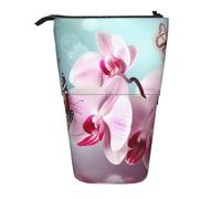 LHBWCVN Kosmetiktasche mit Frühlings-Orchidee und Schmetterling, stehendes Federmäppchen, Teleskop-Bleistifttasche, tragbarer Stifthalter, niedliches Stand-up-Bleistiftetui für Damen und Herren