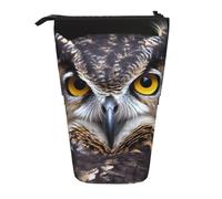 LHBWCVN Kosmetiktasche mit gelbeäugigen Eulen, Stehendes Federmäppchen, Teleskop-Federtasche, tragbarer Stifthalter, niedliches Stand-up-Bleistiftetui für Damen und Herren, Reise-Münztasche, Geldbörse