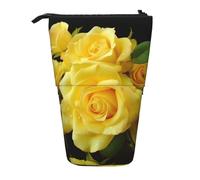 LHBWCVN Kosmetiktasche mit gelbem Rosenmotiv, Teleskop-Federtasche, tragbarer Stifthalter, niedliches Stand-up-Bleistiftetui für Damen und Herren, Reise-Münztasche, Geldbörse