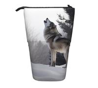 LHBWCVN Kosmetiktasche mit heulendem Wolf, Stehendes Federmäppchen, Teleskop-Bleistifttasche, tragbarer Stifthalter, niedliches Stand-up-Bleistiftetui für Damen und Herren, Reise-Münztasche, Geldbörse