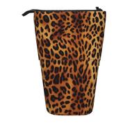 LHBWCVN Kosmetiktasche mit Leopardenmuster, Stehendes Federmäppchen, Teleskop-Bleistifttasche, tragbarer Stifthalter, niedliches Stand-up-Bleistiftetui für Damen und Herren, Reise-Münztasche