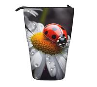 LHBWCVN Kosmetiktasche mit Marienkäfer auf Gänseblümchen, Stehendes Federmäppchen, Teleskop-Bleistifttasche, tragbarer Stifthalter, niedlicher Stand-up-Bleistiftbeutel für Damen und Herren