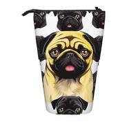 LHBWCVN Kosmetiktasche mit Mops-Motiv, Teleskop-Federtasche, tragbar, niedlich, stehend, für Damen und Herren, Reise-Münztasche, Geldbörse, Schwarz / Gelb