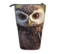 LHBWCVN Kosmetiktasche mit niedlicher Eule, stehendes Federmäppchen, Teleskop-Federtasche, tragbarer Stifthalter, niedliches Stand-up-Bleistiftetui für Damen und Herren, Reise-Münztasche, Geldbörse