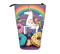 LHBWCVN Kosmetiktasche mit Pferdemotiv, Donut-Design, Regenbogenfarben, Teleskop-Federmäppchen, tragbarer Stifthalter, niedlicher Stand-up-Bleistiftbeutel für Damen und Herren, Reise-Münztasche