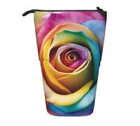 LHBWCVN Kosmetiktasche mit Regenbogen-Rosen-Blume, Stehendes Federmäppchen, Teleskop-Bleistifttasche, tragbarer Stifthalter, niedliches Stand-up-Bleistiftetui für Damen und Herren, Reise-Münztasche