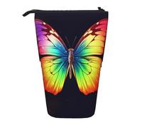LHBWCVN Kosmetiktasche mit Regenbogen-Schmetterlingen, Stehendes Federmäppchen, Teleskop-Federtasche, tragbarer Stifthalter, niedliches Stand-up-Bleistiftetui für Damen und Herren, Reise-Münztasche