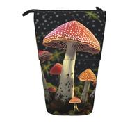 LHBWCVN Kosmetiktasche mit rotem Pilz, Teleskop-Federmäppchen, tragbarer Stifthalter, niedlicher Stand-up-Bleistiftbeutel für Damen und Herren, Reise-Münztasche, Geldbörse
