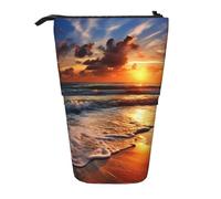 LHBWCVN Kosmetiktasche mit Sonnenaufgang am Strand, Stehendes Federmäppchen, Teleskop-Federtasche, tragbarer Stifthalter, niedliches Stand-up-Bleistiftetui für Damen und Herren, Reise-Münztasche