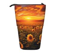 LHBWCVN Kosmetiktasche mit Sonnenblumenfeld, Sonnenuntergang, Blumenmeer, stehend, Teleskop-Federtasche, tragbarer Stifthalter, niedliches Stand-up-Bleistiftetui für Damen und Herren, Reise-Münztasche