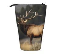 LHBWCVN Kosmetiktasche mit Stier-Elchmotiv, Teleskop-Federmäppchen, tragbarer Stifthalter, niedlicher Stand-up-Bleistiftbeutel für Damen und Herren, Reise-Münztasche, Geldbörse