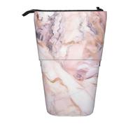 LHBWCVN Kosmetiktasche mit weißem Marmormuster, Stehendes Federmäppchen, Teleskop-Federtasche, tragbarer Stifthalter, niedliches Stand-up-Bleistiftetui für Damen und Herren, Reise-Münztasche