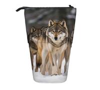 LHBWCVN Kosmetiktasche mit Wölfen, Teleskop-Federmäppchen, tragbarer Stifthalter, niedlicher Stand-up-Bleistiftbeutel für Damen und Herren, Reise-Münztasche, Geldbörse