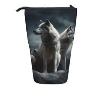 LHBWCVN Kosmetiktasche, Motiv: Wolf bei Nacht, Teleskop-Federmäppchen, tragbarer Stifthalter, niedlicher Stand-up-Bleistiftbeutel für Damen und Herren, Reise-Münztasche, Geldbörse