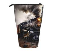 LHBWCVN Kosmetiktasche, Steam Train, Stehendes Federmäppchen, Teleskop-Federtasche, tragbarer Stifthalter, niedliches Stand-up-Bleistiftetui für Damen und Herren, Reise-Münztasche, Geldbörse