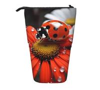 LHBWCVN Ladybug Daisy Kosmetiktasche, Stehendes Federmäppchen, Teleskop-Bleistifttasche, tragbarer Stifthalter, niedlicher Stand-up-Bleistiftbeutel für Damen und Herren, Reise-Münztasche, Geldbörse