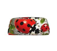 LHBWCVN Ladybug Federmäppchen, großes Fassungsvermögen, ästhetisches Stifteetui, Leder, Make-up-Tasche für Damen und Herren, Reise-Kulturbeutel, Reißverschluss, Kosmetiktasche, weit geöffnetes