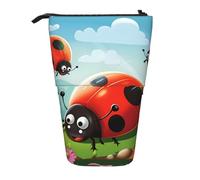 LHBWCVN Ladybug Kosmetiktasche im Querformat, Stehendes Federmäppchen, Teleskop-Bleistifttasche, tragbarer Stifthalter, niedlicher Stand-up-Bleistiftbeutel für Damen und Herren, Reise-Münztasche