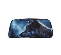 LHBWCVN Lonely Wolf Federmäppchen, großes Fassungsvermögen, ästhetisches Stifteetui, Leder, Make-up-Tasche für Damen und Herren, Reise-Kulturbeutel, Reißverschluss, Kosmetiktasche, weit geöffnetes