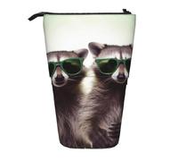 LHBWCVN Lustiger Waschbär grün Sonnenbrille Kosmetiktasche Stehendes Federmäppchen Teleskop-Bleistifttasche Tragbarer Stifthalter Niedlich Stand Up Pencil Pouch für Damen Herren Reise Münzbeutel