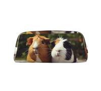 LHBWCVN Lustiges Federmäppchen mit Meerschweinchen, großes Fassungsvermögen, ästhetisches Stifteetui, Leder, Make-up-Tasche für Damen und Herren, Reise-Kulturbeutel, Reißverschluss, Kosmetiktasche