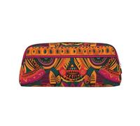 LHBWCVN Mexikanisches Boho-Federmäppchen, großes Fassungsvermögen, ästhetisches Stifteetui, Leder, Make-up-Tasche für Damen und Herren, Reise-Kulturbeutel, Reißverschluss, Kosmetiktasche, weit