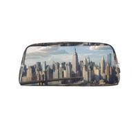 LHBWCVN New York City Federmäppchen, großes Fassungsvermögen, ästhetisches Stifteetui, Leder, Make-up-Tasche für Damen und Herren, Reise-Kulturbeutel, Reißverschluss, Kosmetiktasche, weit geöffnetes