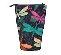 LHBWCVN Niedliche Libellen-Kosmetiktasche, Stehendes Federmäppchen, Teleskop-Federtasche, tragbarer Stifthalter, niedliches Stand-up-Bleistiftetui für Damen und Herren, Reise-Münztasche, Geldbörse