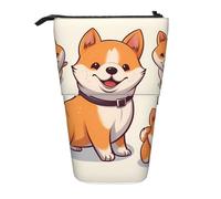 LHBWCVN Niedliche Shiba Inu Hunde-Kosmetiktasche, Stehendes Federmäppchen, Teleskop-Bleistifttasche, tragbarer Stifthalter, niedliches Stand-up-Bleistiftetui für Damen und Herren, Reise-Münztasche