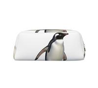 LHBWCVN Pinguin-Federmäppchen, großes Fassungsvermögen, ästhetische Stifttasche, Leder, Make-up-Tasche für Damen und Herren, Reise-Kulturbeutel, Reißverschluss, Kosmetiktasche, weit geöffnetes