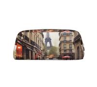 LHBWCVN Rainy Street in Paris Federmäppchen, großes Fassungsvermögen, ästhetische Stifttasche, Leder, Make-up-Tasche für Damen und Herren, Reise-Kulturbeutel, Reißverschluss, Kosmetiktasche, weit