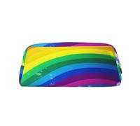 LHBWCVN Regenbogen-Federmäppchen, großes Fassungsvermögen, ästhetische Stifttasche, Leder, Make-up-Tasche für Damen und Herren, Reise-Kulturbeutel, Reißverschluss, Kosmetiktasche, weit geöffnetes