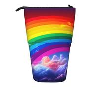 LHBWCVN Regenbogen-Kosmetiktasche, Stehendes Federmäppchen, Teleskop-Bleistifttasche, tragbarer Stifthalter, niedlicher Stand-up-Bleistiftbeutel für Damen und Herren, Reise-Münztasche, Geldbörse