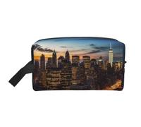 LHBWCVN Reise-Kulturbeutel für Damen und Herren, Leder, Make-up-Tasche, groß, tragbar, Reise-Organizer, New York City, Landschaft, Kosmetiktasche mit Aufhängehaken, Reise-Badezimmertasche,