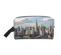 LHBWCVN Reise-Kulturbeutel für Damen und Herren, Leder, Make-up-Tasche, groß, tragbar, Reise-Organizer, New York City, Kosmetiktasche mit Aufhängehaken, Reise-Badezimmertasche, Reißverschluss, Weiß,