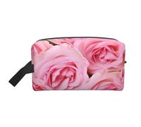 LHBWCVN Reise-Kulturbeutel für Damen und Herren, Leder, Make-up-Tasche, groß, tragbar, Reise-Organizer, rote frische Rosen, Kosmetiktasche mit Aufhängehaken, Reise-Badezimmertasche, Reißverschluss,