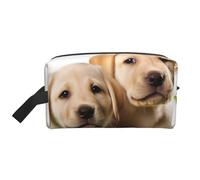 LHBWCVN Reise-Kulturbeutel für Damen und Herren, Leder, Make-up-Tasche, groß, tragbar, Reise-Organizer, lustiger Labrador, Welpe, Hund, Kosmetiktasche mit Aufhängehaken, Reise-Badezimmertasche,