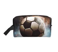 LHBWCVN Reise-Kulturbeutel für Damen und Herren, Leder, Make-up-Tasche, groß, tragbar, Reise-Organizer, Sport, Fußball, Kosmetiktasche mit Aufhängehaken, Reise-Badezimmertasche, Reißverschluss, Weiß,