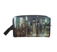 LHBWCVN Reise-Kulturbeutel für Damen und Herren, Leder, Make-up-Tasche, groß, tragbar, Reise-Organizer, New York City, Kosmetiktasche mit Aufhängehaken, Reise-Badezimmertasche, Reißverschluss, Weiß,