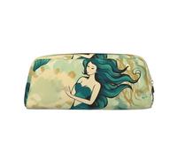 LHBWCVN Retro-Federmäppchen mit Meerjungfrauen-Motiv, großes Fassungsvermögen, ästhetisches Stifteetui, Leder, Make-up-Tasche für Damen und Herren, Reise-Kulturbeutel, Reißverschluss, Kosmetiktasche