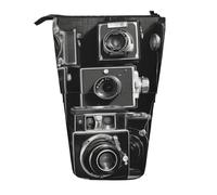 LHBWCVN Retro-Kamera-Kollektion, Kosmetiktasche, Stehendes Federmäppchen, Teleskop-Bleistifttasche, tragbarer Stifthalter, niedlicher Stand-up-Bleistiftbeutel für Damen und Herren, Reise-Münztasche