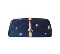 LHBWCVN Rocket in Space Federmäppchen, großes Fassungsvermögen, ästhetische Stifttasche, Leder, Make-up-Tasche für Damen und Herren, Reise-Kulturbeutel, Reißverschluss, Kosmetiktasche, weit geöffnetes