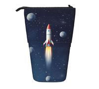 LHBWCVN Rocket in Space Kosmetiktasche, Stehendes Federmäppchen, Teleskop-Bleistifttasche, tragbarer Stifthalter, niedlicher Stand-up-Bleistiftbeutel für Damen und Herren, Reise-Münztasche, Geldbörse