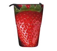 LHBWCVN Rote Erdbeer-Kosmetiktasche, Stehendes Federmäppchen, Teleskop-Bleistifttasche, tragbarer Stifthalter, niedliches Stand-up-Bleistiftetui für Damen und Herren, Reise-Münztasche, Geldbörse