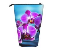 LHBWCVN Schöne Orchideen-Kosmetiktasche, Stehendes Federmäppchen, Teleskop-Federtasche, tragbarer Stifthalter, niedliches Stand-up-Bleistiftetui für Damen und Herren, Reise-Münztasche, Geldbörse