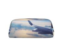 LHBWCVN Schönes Federmäppchen mit Flugzeug, großes Fassungsvermögen, ästhetisches Stifteetui, Leder, Make-up-Tasche für Damen und Herren, Reise-Kulturbeutel, Reißverschluss, Kosmetiktasche, weit