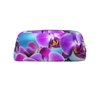 LHBWCVN Schönes Orchideen-Federmäppchen, großes Fassungsvermögen, ästhetisches Stiftetui, Leder, Make-up-Tasche für Damen und Herren, Reise-Kulturbeutel, Reißverschluss, Kosmetiktasche, weit